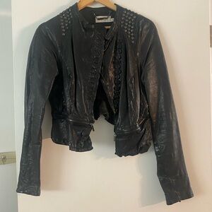 Cropped Washed Leather Jacket